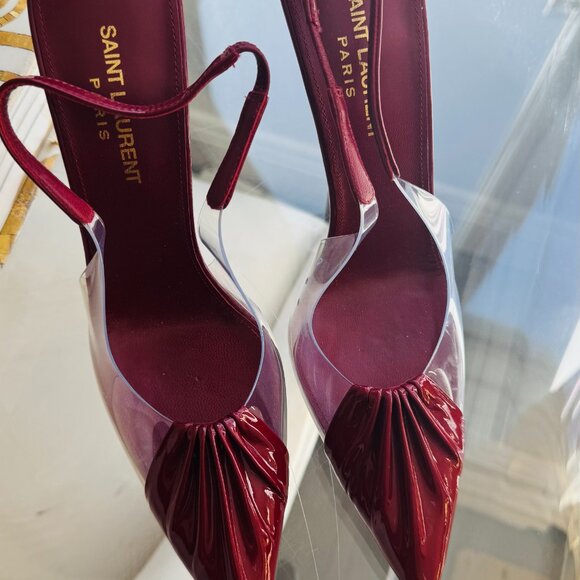 NEW Yves Saint Laurent Leather Red 37.5 EU Frida PVC Slingback sandals heels - Picture 1 of 9
